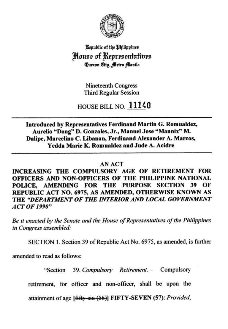 Bill Extending PNP Retirement Age to 57